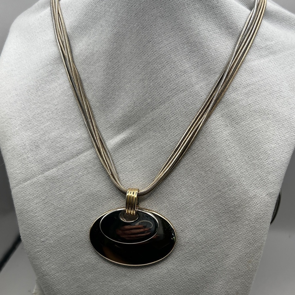 NAPIER Silver and Gold tone Layered oval Pendant 5 strand Snake Chain Necklace